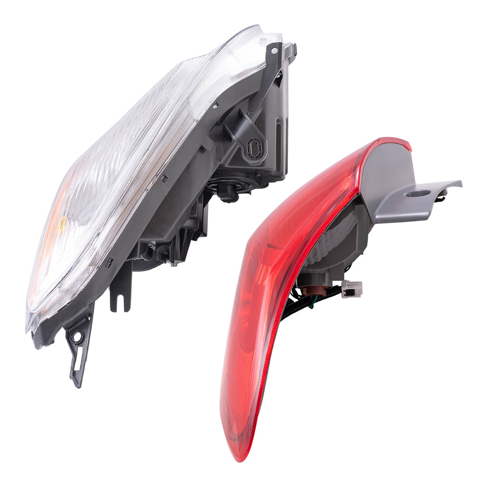 Brock Replacement Driver and Passenger Side Halogen Combination Headlights with Chrome Bezel and Tail Light Assemblies Quarter Mounted 4 Piece Set Compatible with 2011-2013 Rogue