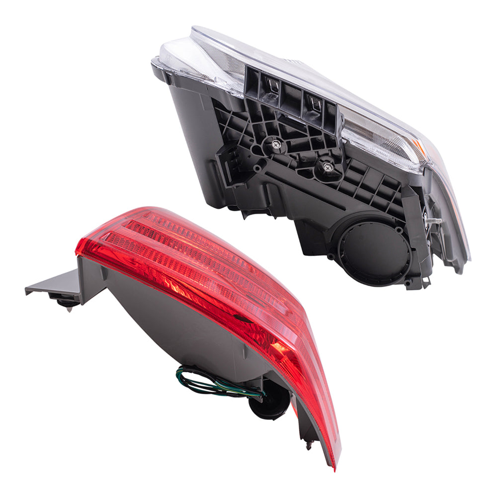 Brock Replacement Driver and Passenger Side Halogen Combination Headlights with Chrome Bezel and Tail Light Assemblies Quarter Mounted 4 Piece Set Compatible with 2011-2013 Rogue