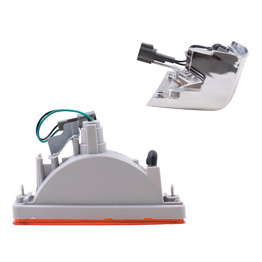 Brock Replacement Driver and Passenger Side, Side Marker Light Assemblies with Chrome Bezels and Park Signal Marker Light Assemblies 4 Piece Set Compatible with 1990-1994 D21 and 95-97 Pickup