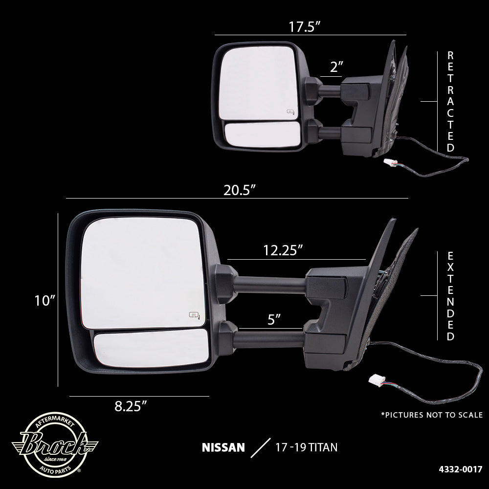 Power Towing Mirror for 2017-2019 TITAN Turn Signal Indicator Puddle Lamp Heated for 2016-2019 TITAN XD 963029FT0E Set NI1320307