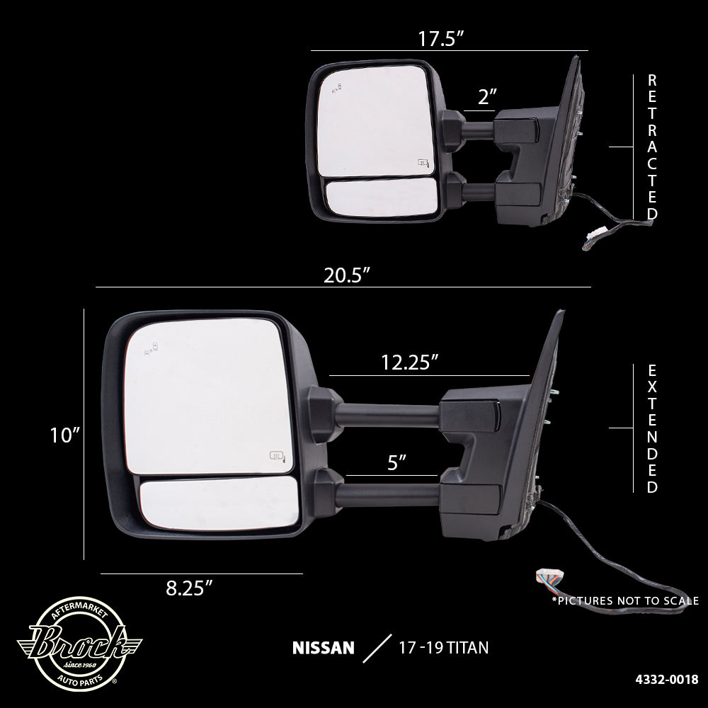 Power Towing Mirror for 2017-2023 TITAN Blind Spot Detection Turn Signal Indicator Puddle Lamp Heated for 2016-2023 TITAN XD 963029FT1E Left NI1320308