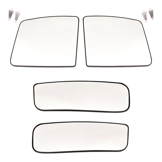 Brock Replacement Upper and Lower 4 Pc Set Side Door Mirror Glass with Bases Compatible with 2012-2019 NV1500 NV2500HD NV3500HD