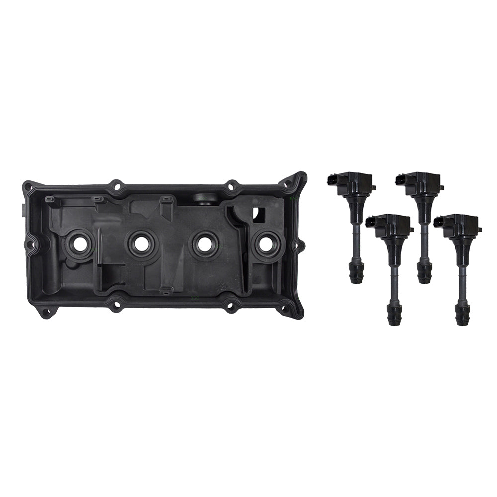 Brock Replacement Engine Valve Cover with 4 Ignition Coils Compatible with 02-06 Altima Sentra 2.5L
