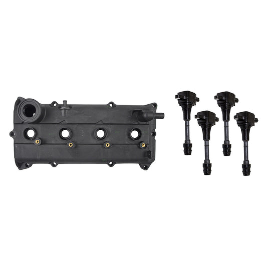 Brock Replacement Valve Cover w/ Gasket Kit & 4 Piece Set of Ignition Spark Coils Compatible with 2002-2006 Altima Sentra 2.5L 13270-3Z000 22448-8H315