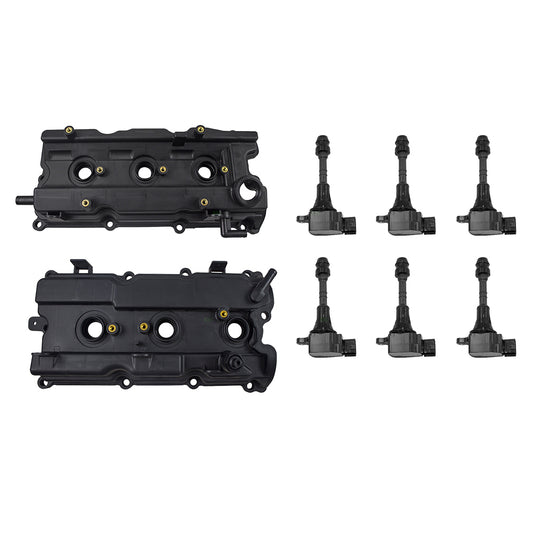 Brock Replacement Pair Front Engine Valve Covers & 6 Pc Set Ignition Coils Compatible with 02-08 Maxima 132708J112 132647Y000