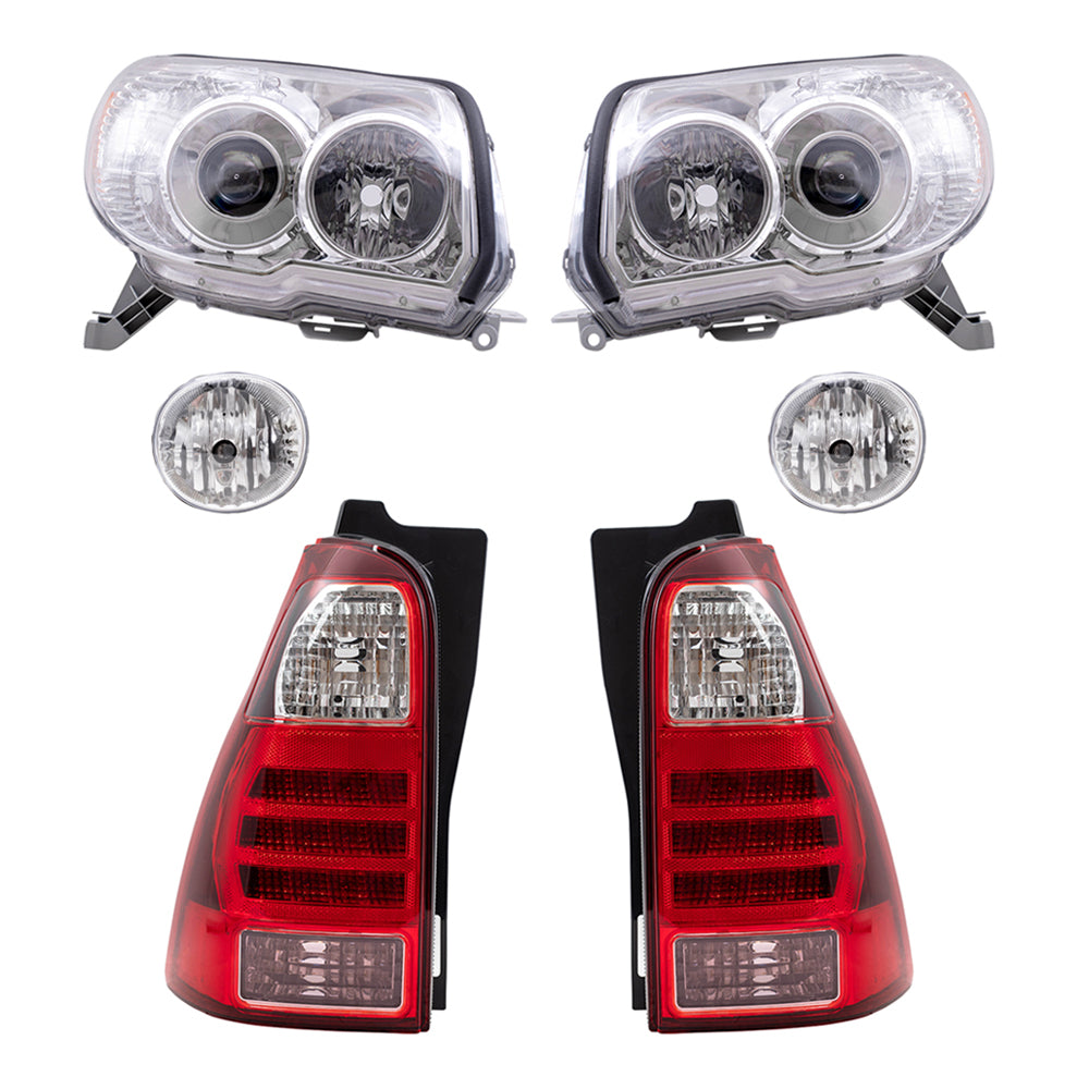 Brock Replacement Driver and Passenger Side Halogen Combination Headlights with Chrome Bezel, Fog Lights and Tail Lights 6 Piece Set Comaptible with 2006-2009 4Runner Limted/SR5