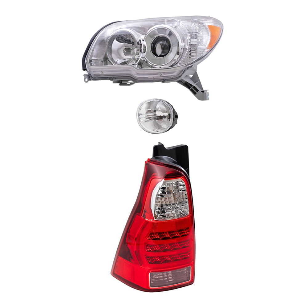 Brock Replacement Driver and Passenger Side Halogen Combination Headlights with Chrome Bezel, Fog Lights and Tail Lights 6 Piece Set Comaptible with 2006-2009 4Runner Limted/SR5