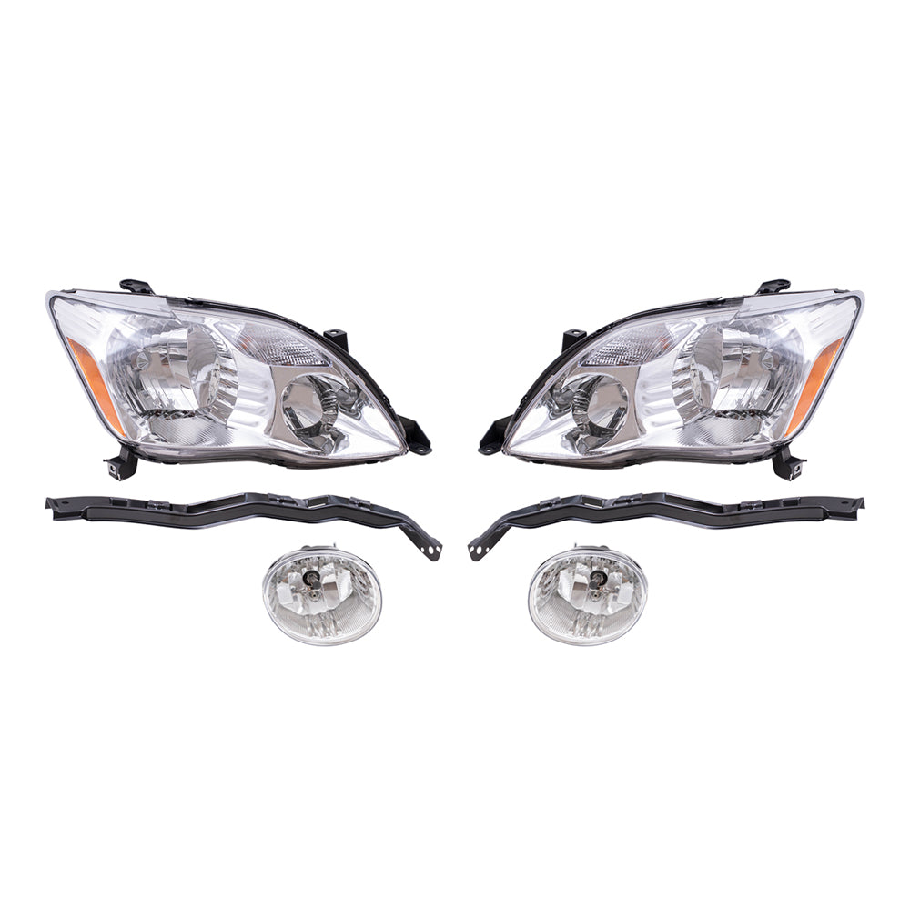 Brock Replacement Driver and Passenger Side Halogen Combination Headlight Assemblies and Fog Light Units 4 Piece Set Comaptible with 2005-2007 Avalon