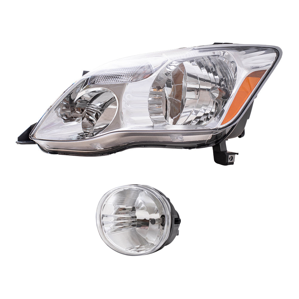Brock Replacement Driver and Passenger Side Halogen Combination Headlight Assemblies and Fog Light Units 4 Piece Set Comaptible with 2005-2007 Avalon