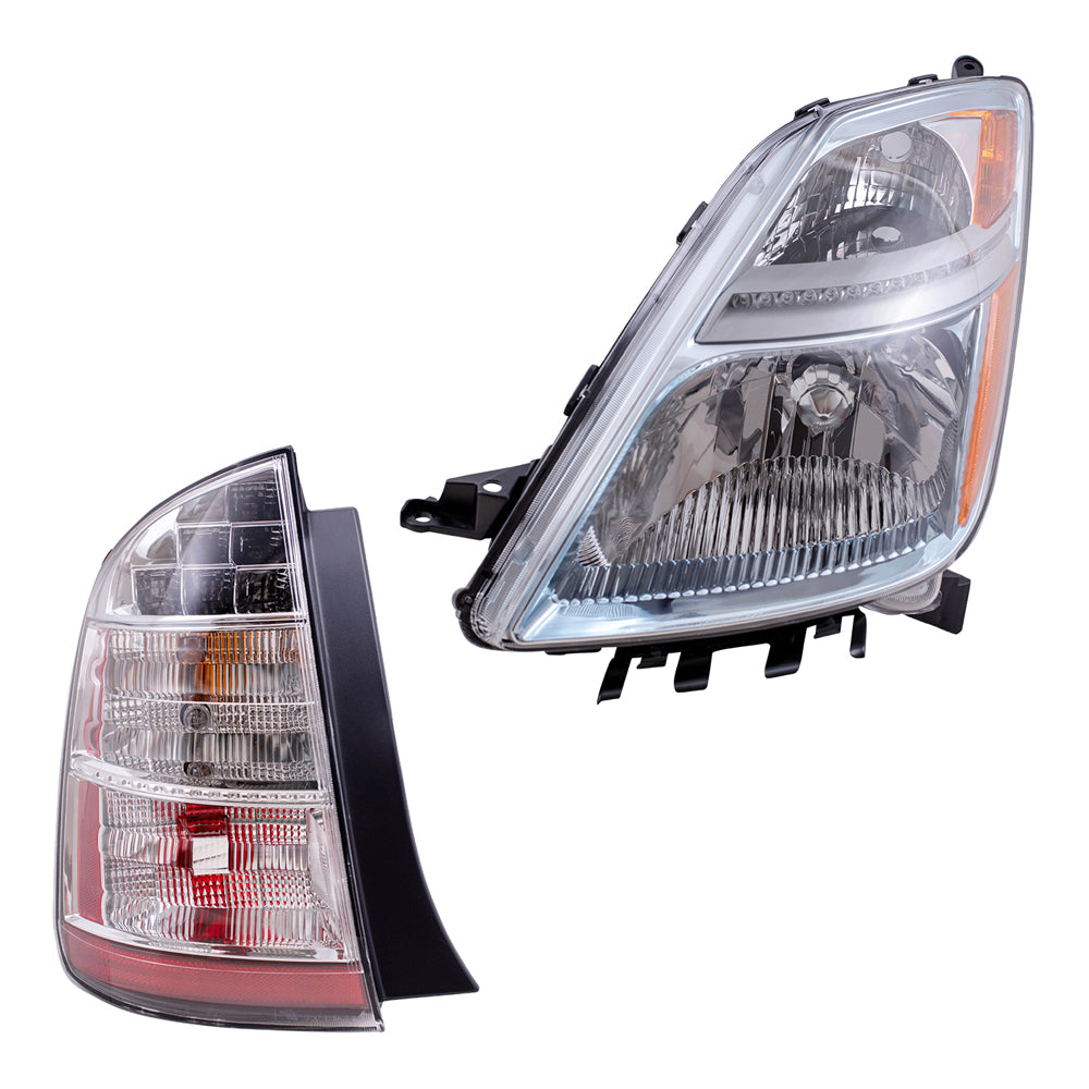 Brock Replacement Headlights with Tail Lights Compatible with 2006 2007 2008 2009 Prius