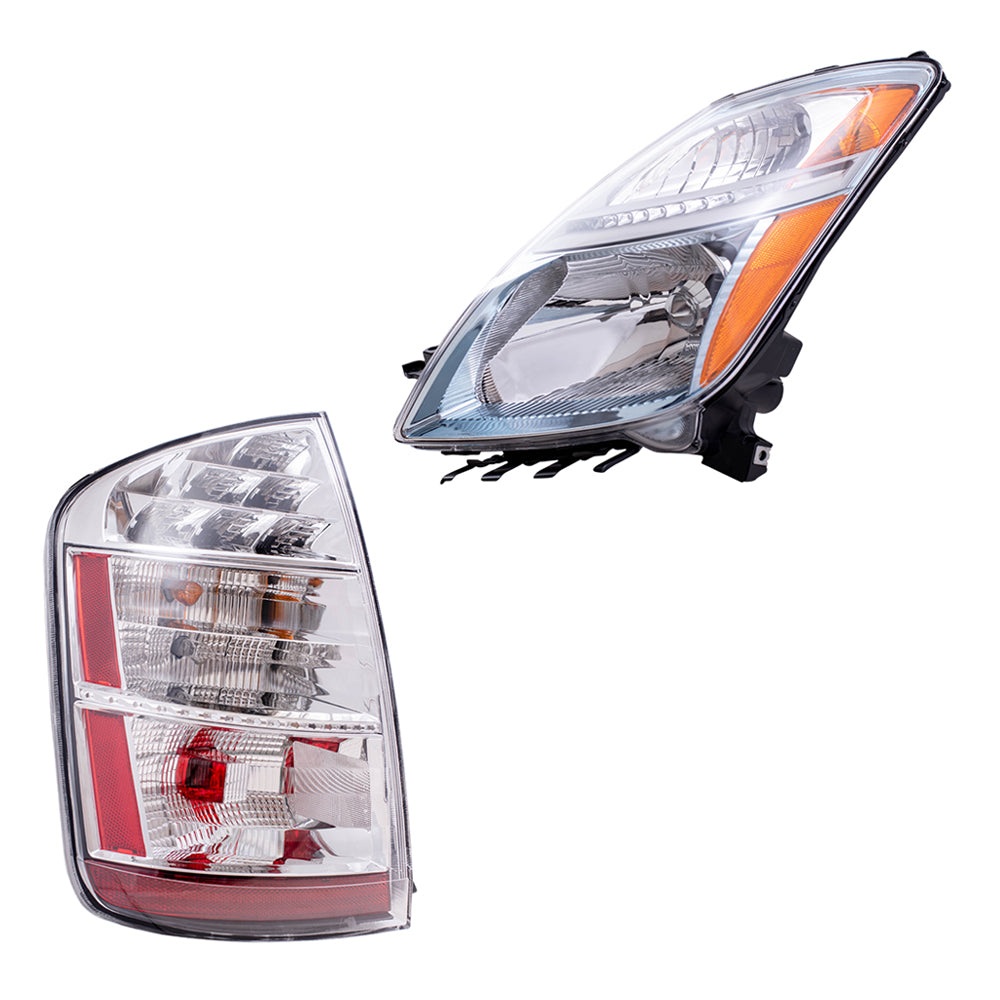 Brock Replacement Headlights with Tail Lights Compatible with 2006 2007 2008 2009 Prius