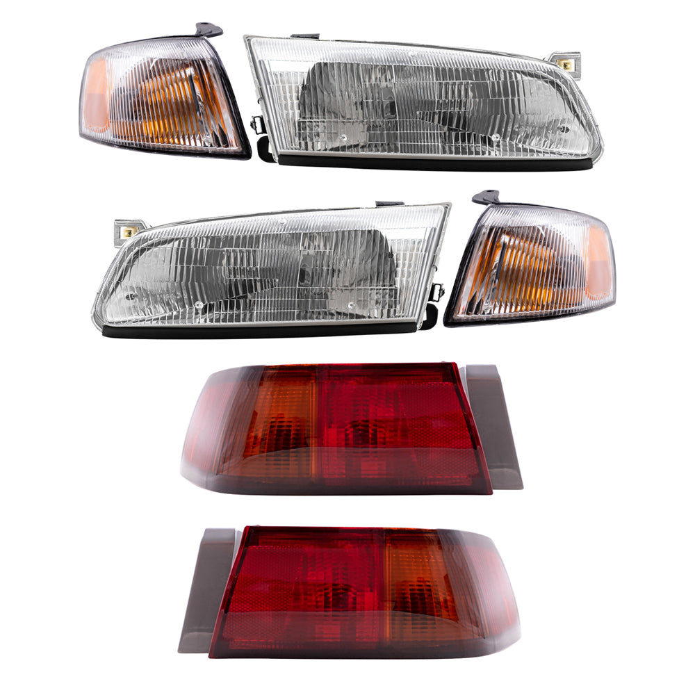 Brock Replacement Driver and Passenger Side Headlights, Park Signal Lights and Tail Lights 6 Piece Set Compatible with 1997-1999 Camry