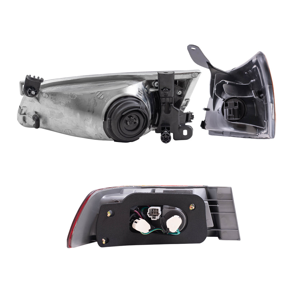 Brock Replacement Driver and Passenger Side Headlights, Park Signal Lights and Tail Lights 6 Piece Set Compatible with 1997-1999 Camry