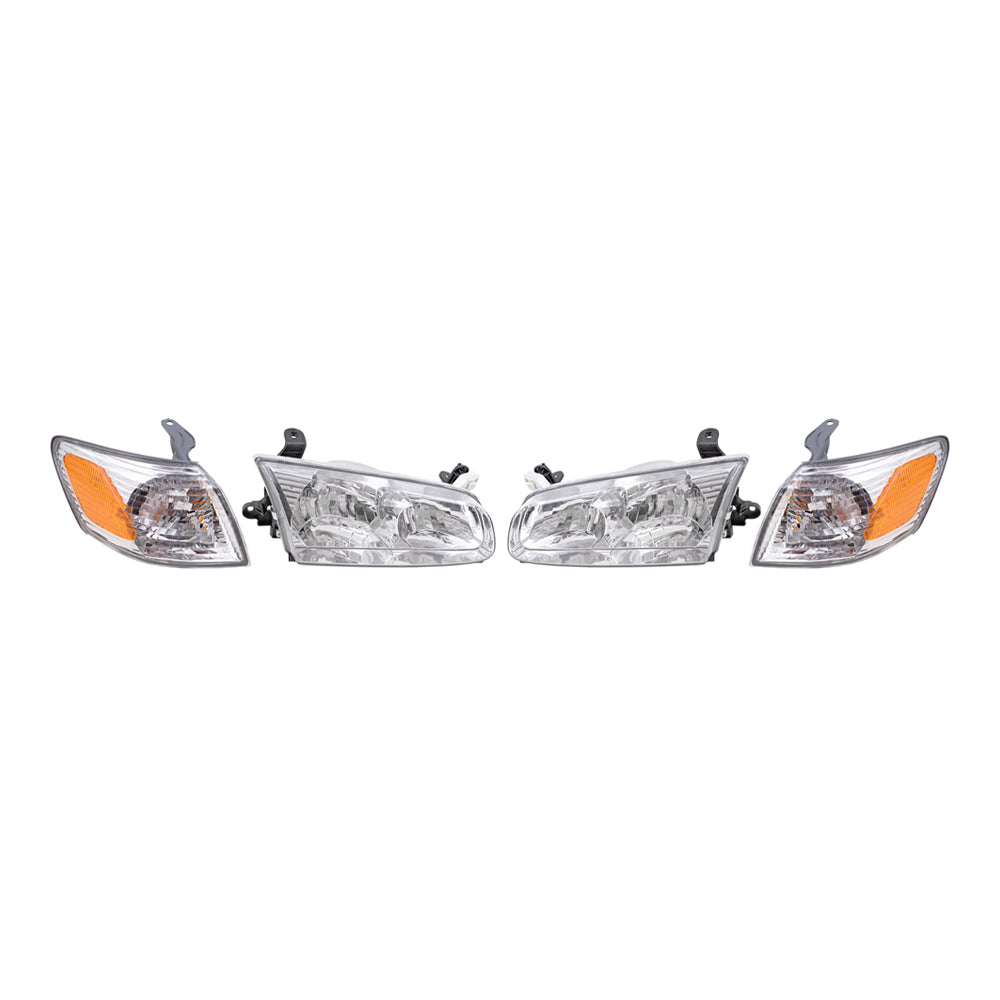 Brock Replacement Driver and Passenger Side Halogen Headlight Assemblies and Signal Light Assemblies 4 Piece Set Compatible with 2000-2001 Toyota Camry