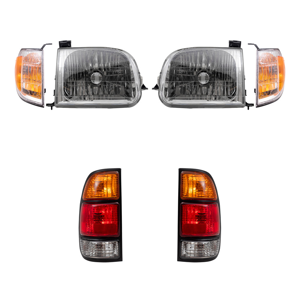 Brock Replacement Driver and Passenger Side Headlights, Signal Marker Lights and Tail Lights 6 Piece Set Compatible with 2000-2004 Tundra Regular/Access Cab with Standard Bed