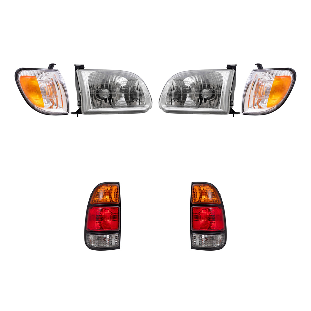 Brock Replacement Driver and Passenger Side Headlights, Signal Marker Lights and Tail Lights 6 Piece Set Compatible with 2000-2004 Tundra Regular/Access Cab with Standard Bed