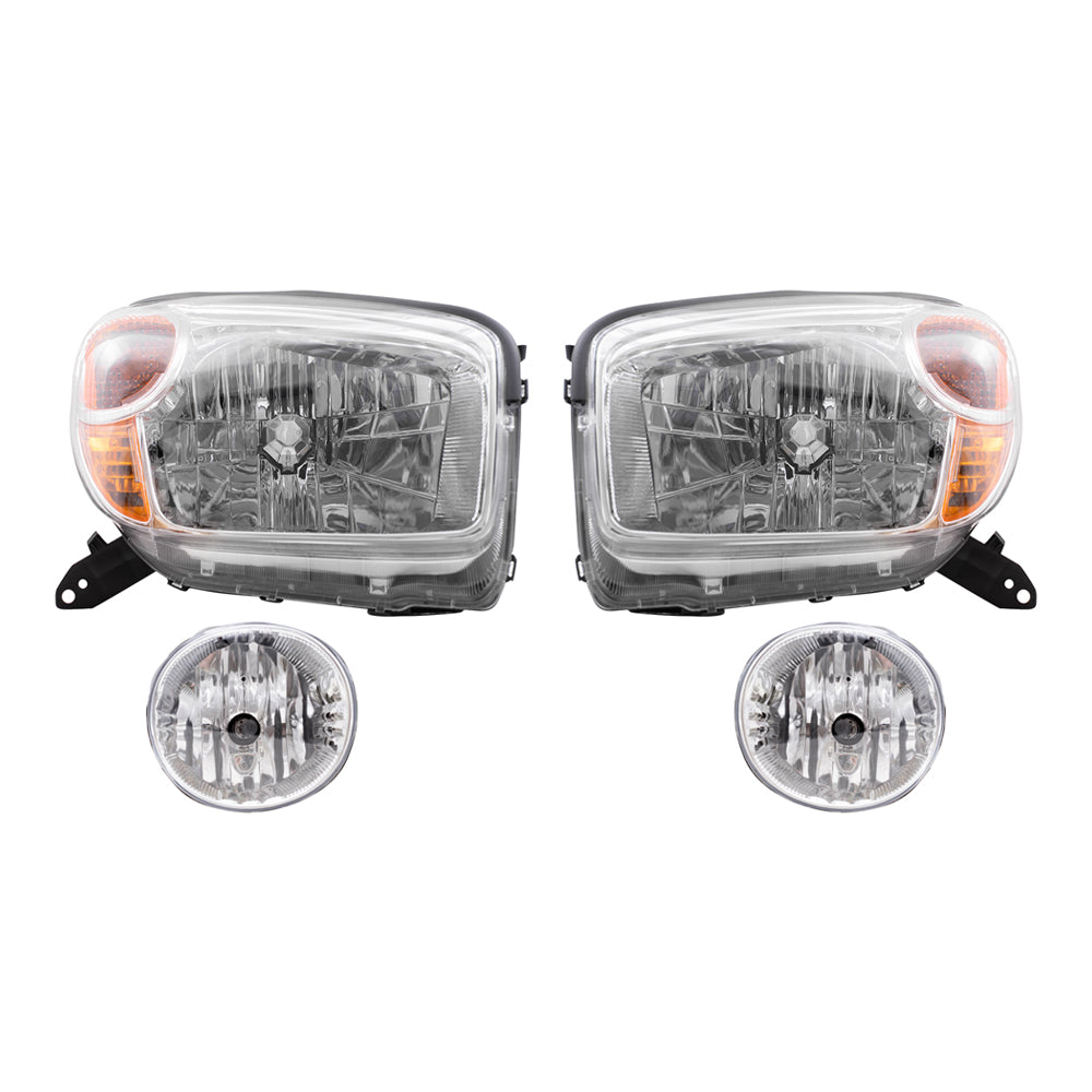 Brock Replacement Driver and Passenger Side Halogen Combination Headlight Units and Fog Light Units 4 Piece Set Comaptible with 2004-2005 Rav4