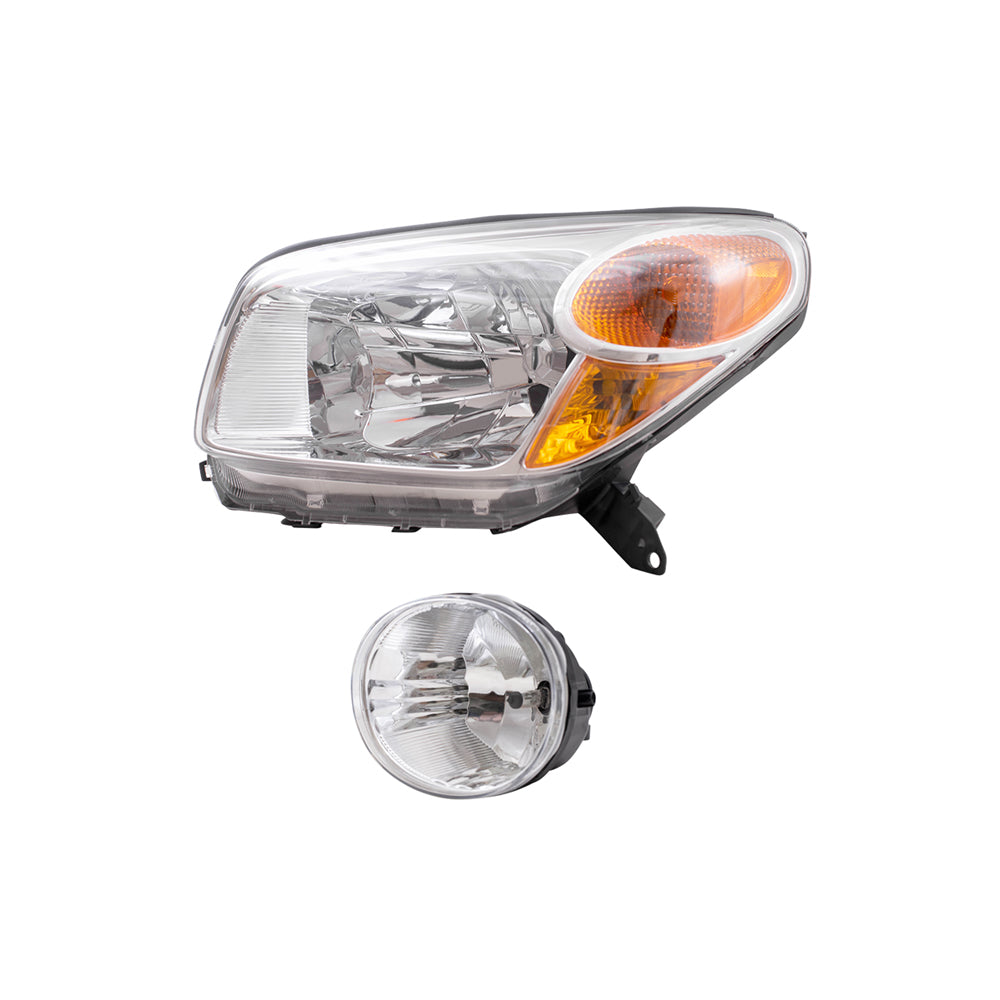 Brock Replacement Driver and Passenger Side Halogen Combination Headlight Units and Fog Light Units 4 Piece Set Comaptible with 2004-2005 Rav4
