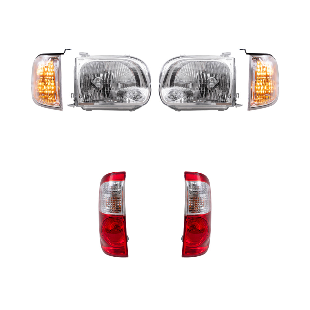 Brock Replacement Driver and Passenger Side Halogen Headlight Assemblies, Signal Light Assemblies & Tail Light Assemblies 6 Piece Set Compatible with 2005-2006 Tundra Double Cab with Standard Bed
