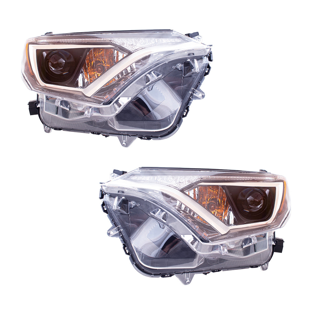 Brock Replacement Pair Headlights Driver and Passenger Set Halogen Headlamps Compatible with 2016-2018 RAV4 811500R080 811100R080