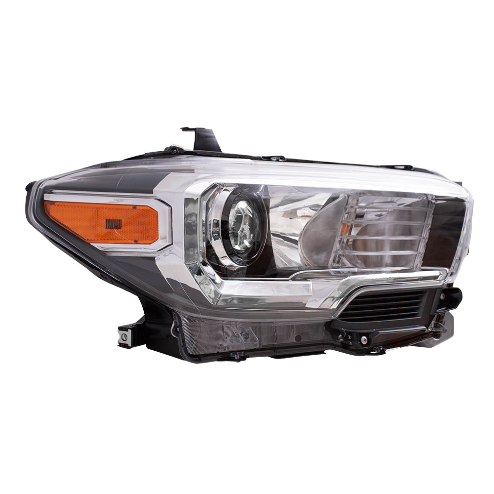 Brock Aftermarket Replacement Passenger Right Halogen Combination Headlight Assembly Without LED Daytime Running Light Compatible With 2016-2017 Toyota Tacoma Without Fog Lights