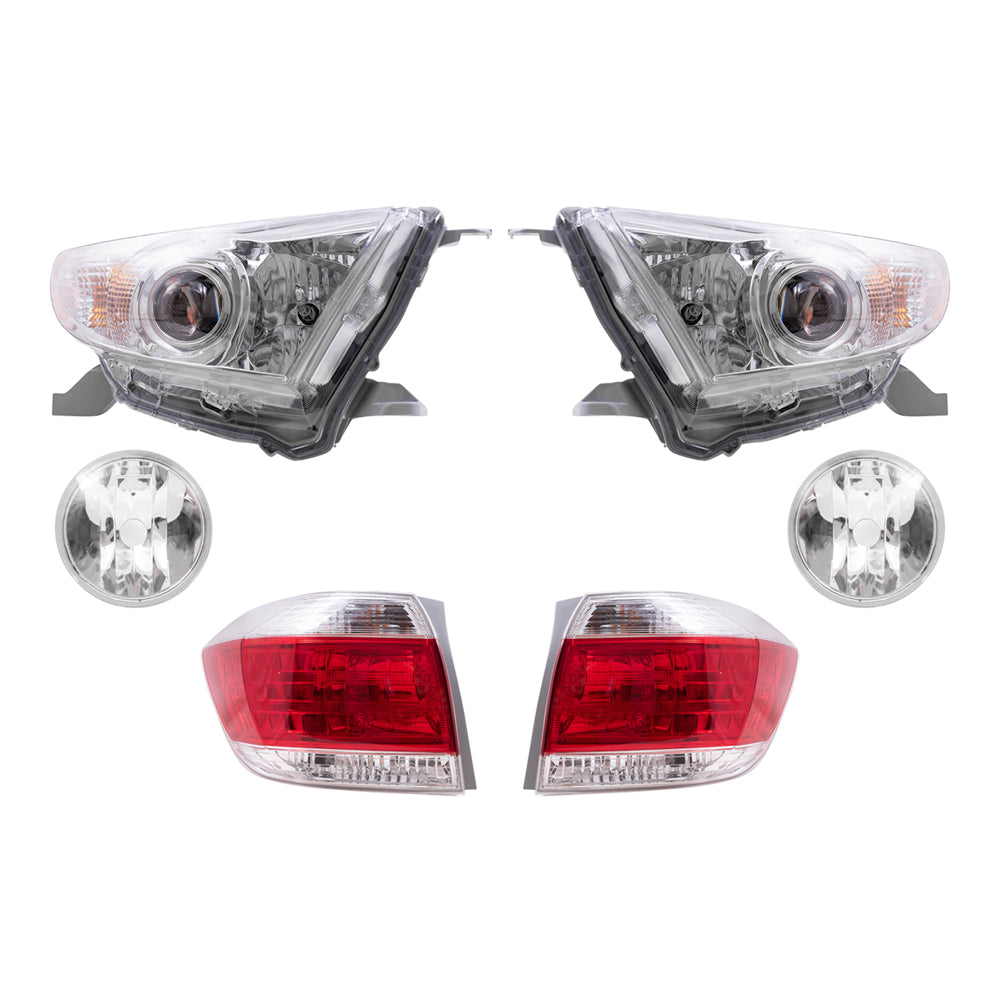 Brock Replacement Driver and Passenger Side Halogen Combination Headlight Assemblies, Fog Light Units, and Tail Light Assemblies 6 Piece Set Compatible with 2011-2013 Highlander