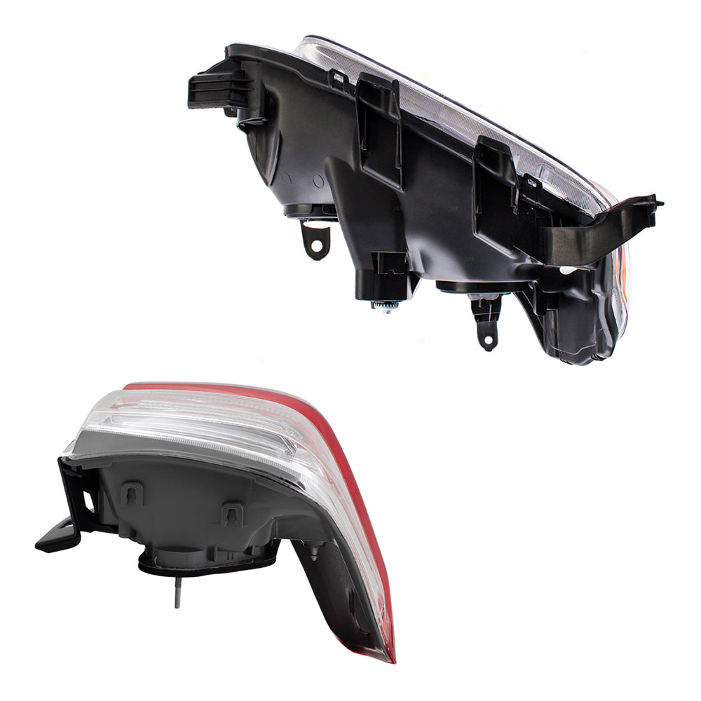 Brock Replacement Halogen Combination Headlight and Tail Light W/ Chrome Bezel 4 Piece Set Compatible with 10-13 4Runner