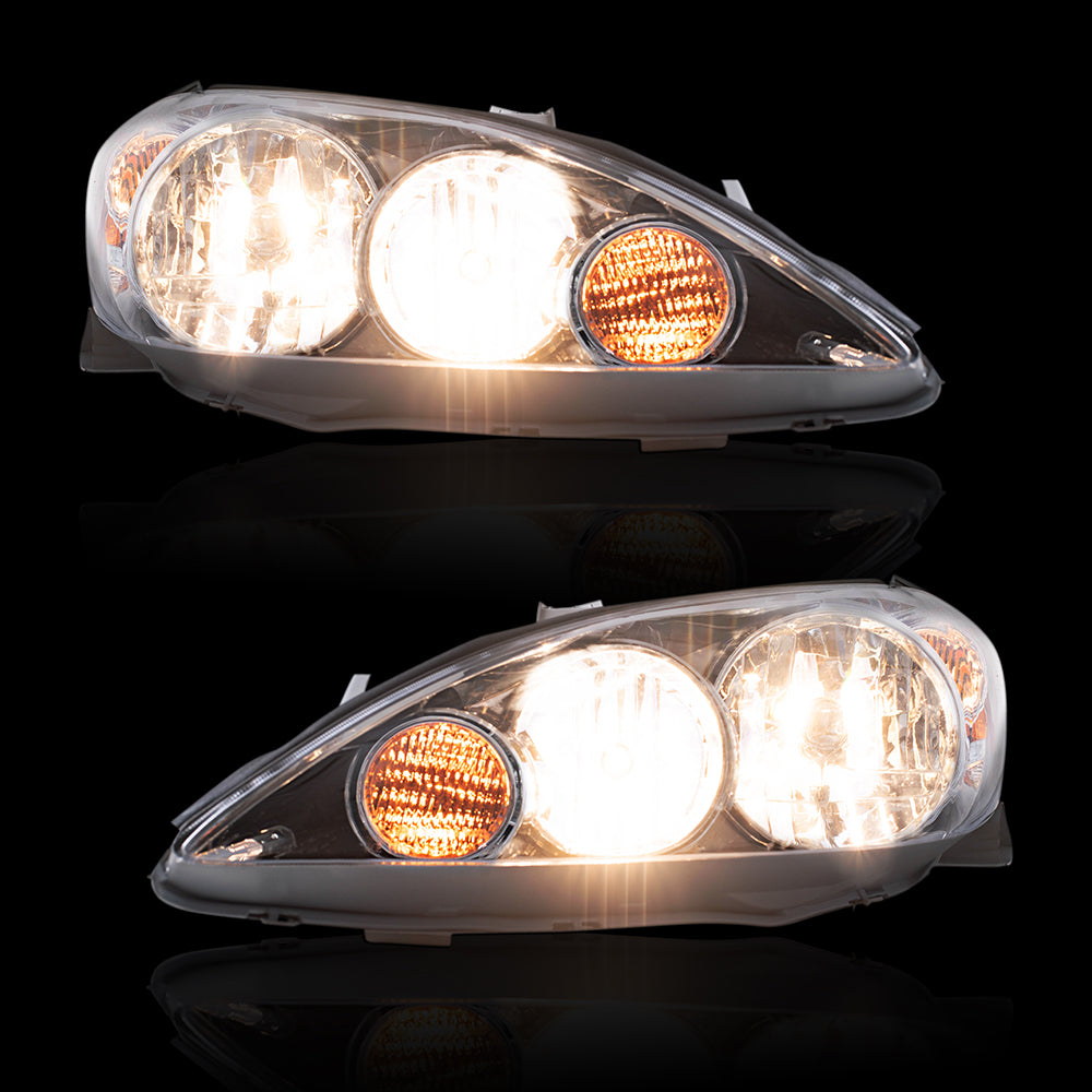 Brock Replacement Driver and Passenger Side Halogen Combination Headlight Assemblies with Chrome Bezels Compatible with 05-06 Camry USA BUILT