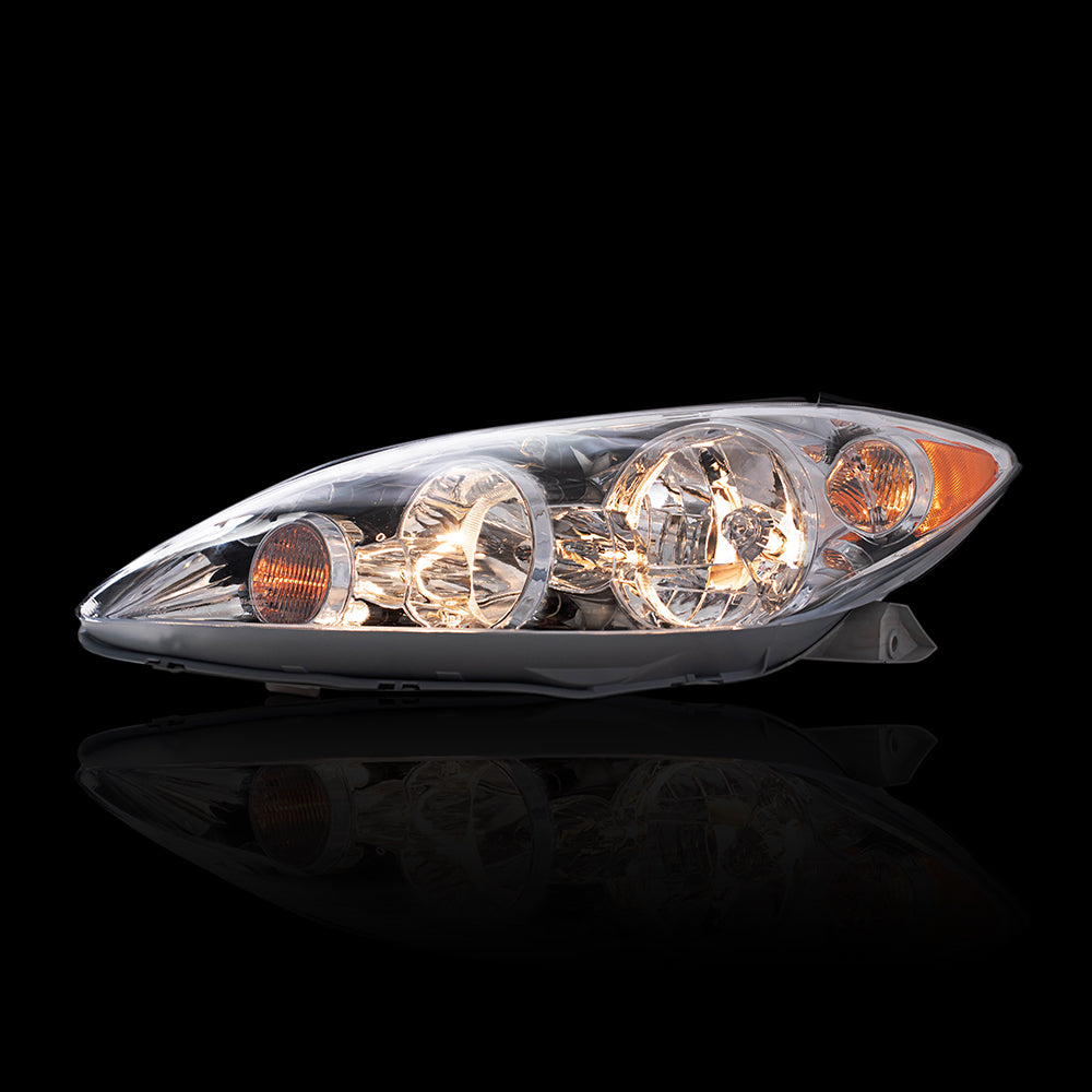 Brock Replacement Driver and Passenger Side Halogen Combination Headlight Assemblies with Chrome Bezels Compatible with 05-06 Camry USA BUILT