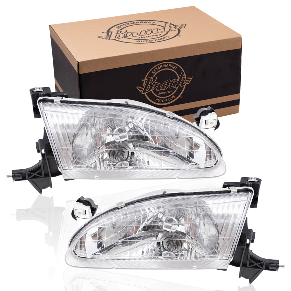 Brock Replacement Driver and Passenger Side Halogen Headlight Assembly Set Compatible with 98-00 Corolla