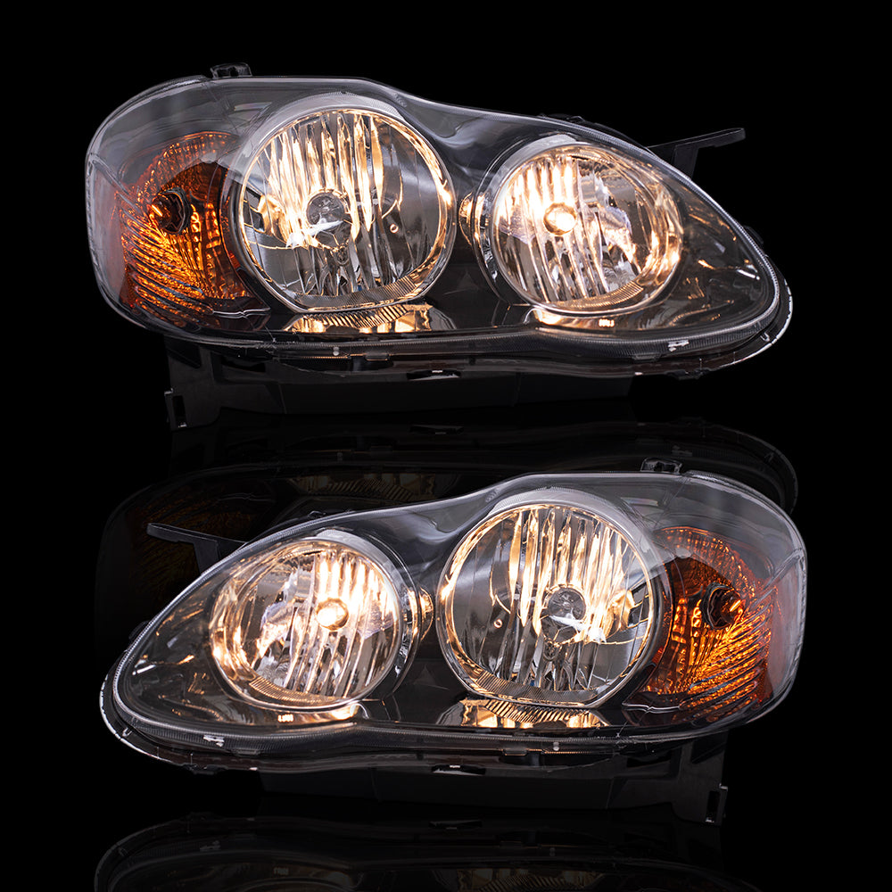 Brock Replacement Driver and Passenger Side Halogen Combination Headlight Assemblies with Smoked Bezel Set Compatible with 05-08 Corolla NORTH AMERICAN BUILT