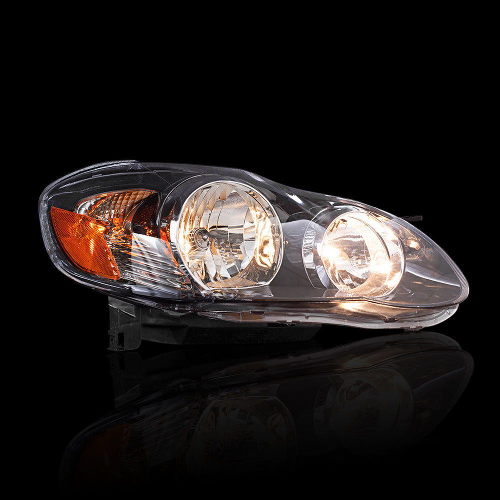Brock Replacement Driver and Passenger Side Halogen Combination Headlight Assemblies with Smoked Bezel Set Compatible with 05-08 Corolla NORTH AMERICAN BUILT