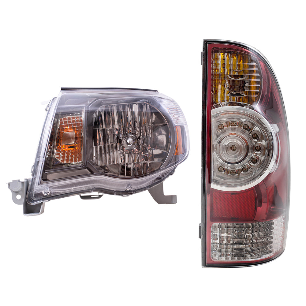 Brock Replacement Headlights Dark Chrome Bezel & Tail Lights w/ LED Center Lens Compatible with 2005-2011 Tacoma