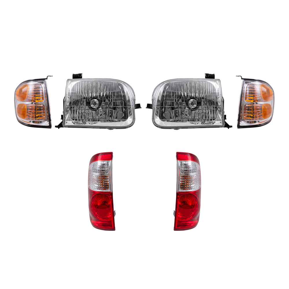Brock Replacement Driver and Passenger Side Halogen Headlight Assemblies, Signal Light Assemblies, and Tail Light Assemblies 6 Piece Set Compatible with 2004 Tundra Double Cab W/Standard Bed