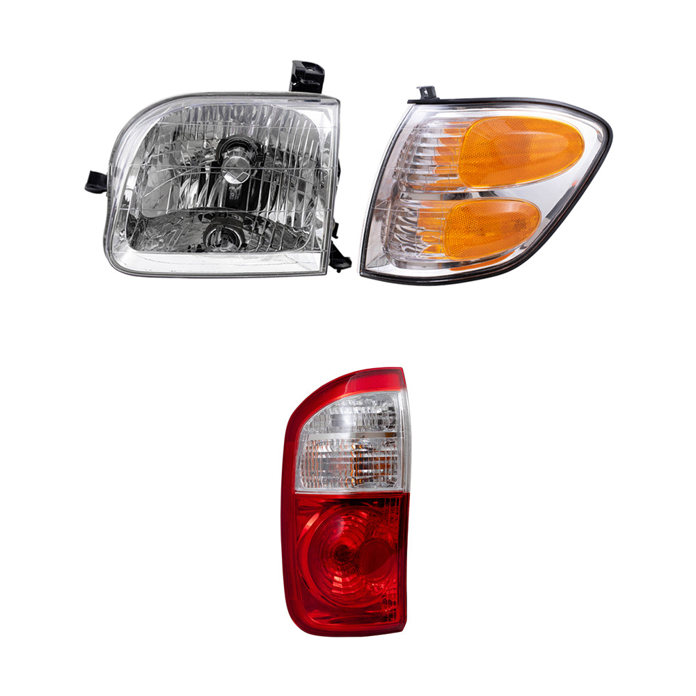Brock Replacement Driver and Passenger Side Halogen Headlight Assemblies, Signal Light Assemblies, and Tail Light Assemblies 6 Piece Set Compatible with 2004 Tundra Double Cab W/Standard Bed