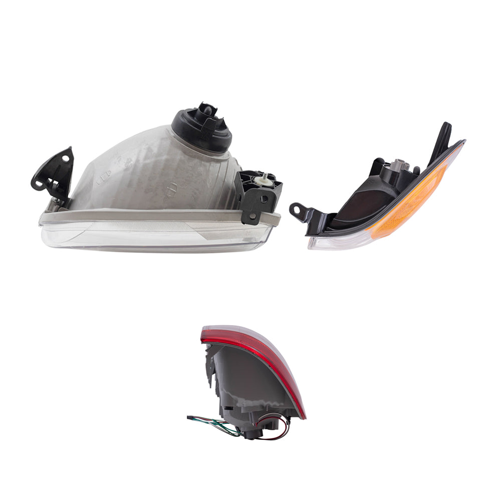 Brock Replacement Driver and Passenger Side Halogen Headlight Assemblies, Signal Light Assemblies, and Tail Light Assemblies 6 Piece Set Compatible with 2004 Tundra Double Cab W/Standard Bed