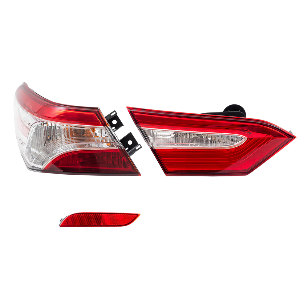 Brock Replacement Driver Side Bumper Reflector & Tail Lights Quarter Mounted & Lid Mounted 3 Piece Set Compatible with 2018-2020 Camry L/LE/TRD & 18-19 Camry Hybrid LE & 2020 Camry XSE/Camry Hybrid SE