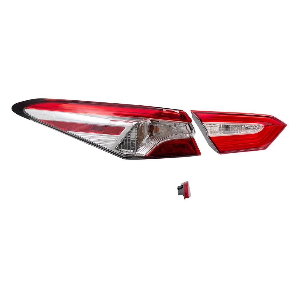 Brock Replacement Driver Side Bumper Reflector & Tail Lights Quarter Mounted & Lid Mounted 3 Piece Set Compatible with 2018-2020 Camry L/LE/TRD & 18-19 Camry Hybrid LE & 2020 Camry XSE/Camry Hybrid SE