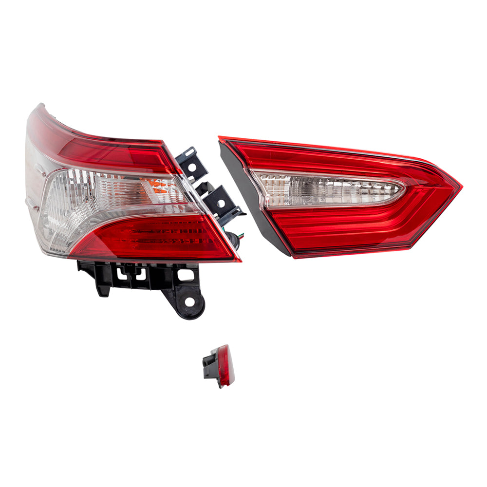 Brock Replacement Driver Side Bumper Reflector and Tail Light Assemblies Quarter Mounted & Lid Mounted 3 Piece Set Compatible with 2018-2019 Camry SE & 2018-2019 Camry Hybrid SE