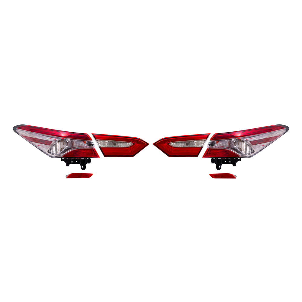 Brock Replacement Driver and Passenger Side Bumper Reflectors and Tail Light Assemblies Quarter Mounted & Lid Mounted 6 Piece Set Compatible with 2018-2019 Camry SE & 2018-2019 Camry Hybrid SE