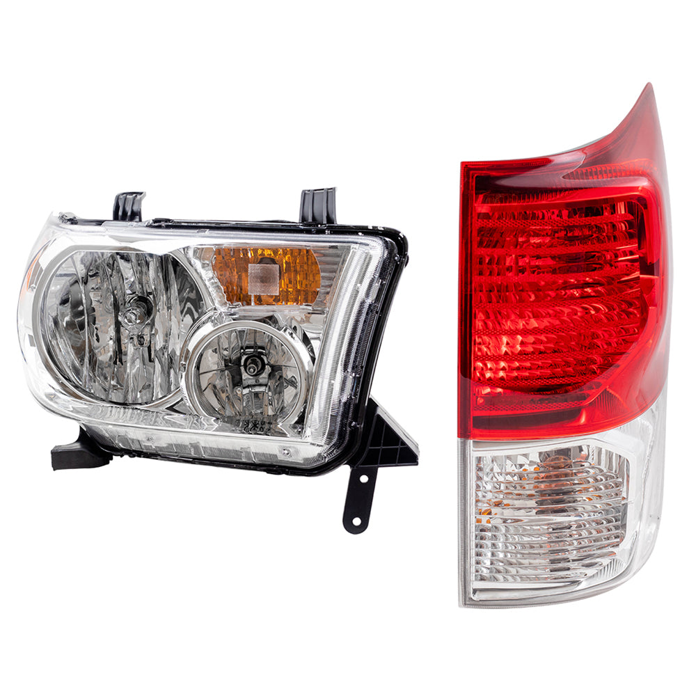 Brock Replacement 4 Pc Set Halogen Headlights with Tail Lights Compatible with 2010-2013 Tundra