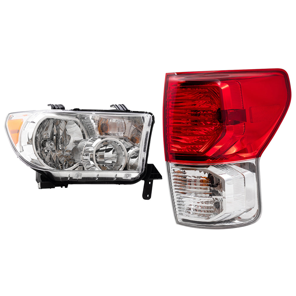 Brock Replacement 4 Pc Set Halogen Headlights with Tail Lights Compatible with 2010-2013 Tundra