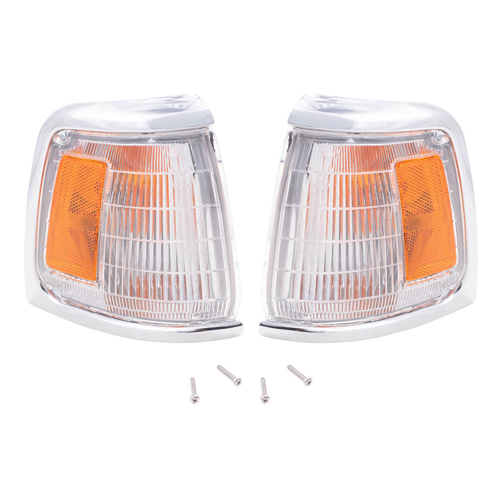 Brock Replacement Driver and Passenger Park Signal Corner Marker Lights Lamps with Chrome Trim Compatible with 89-91 Pickup Truck 8162089177 8161089177