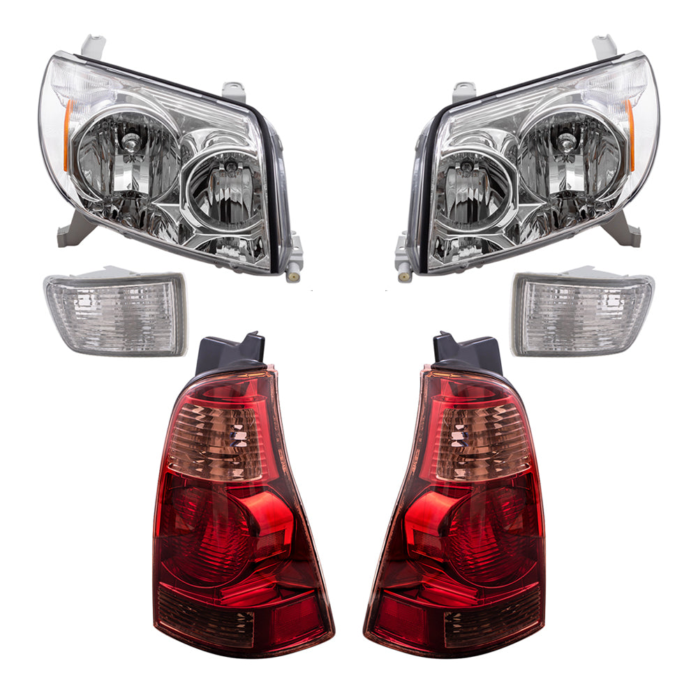 Brock Replacement Headlights Tail Lights and Front Signal Lamps with Daytime Running Lights Compatible with 2003 2004 2005 4Runner