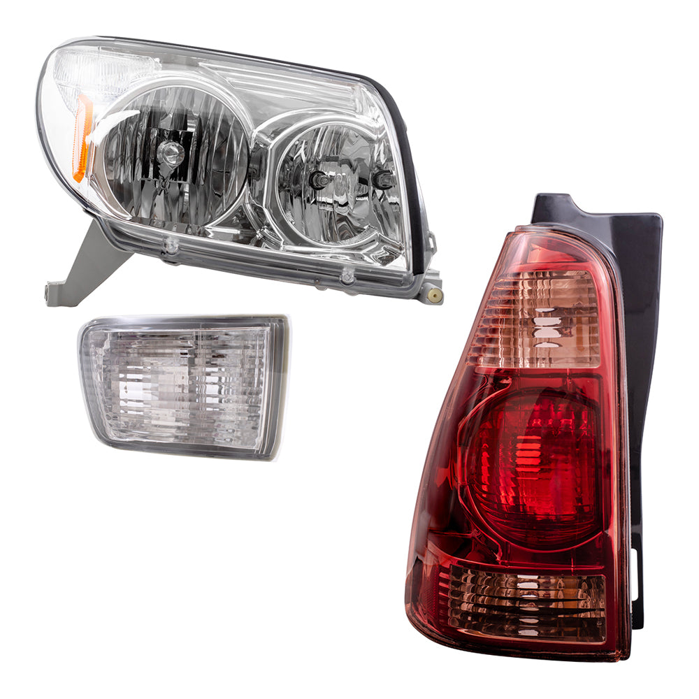 Brock Replacement Headlights Tail Lights and Front Signal Lamps with Daytime Running Lights Compatible with 2003 2004 2005 4Runner