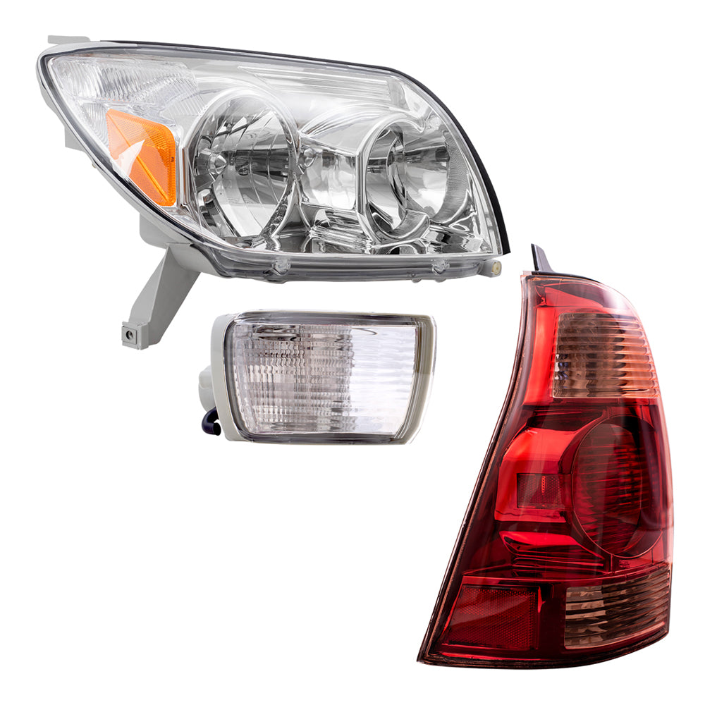 Brock Replacement Headlights Tail Lights and Front Signal Lamps with Daytime Running Lights Compatible with 2003 2004 2005 4Runner