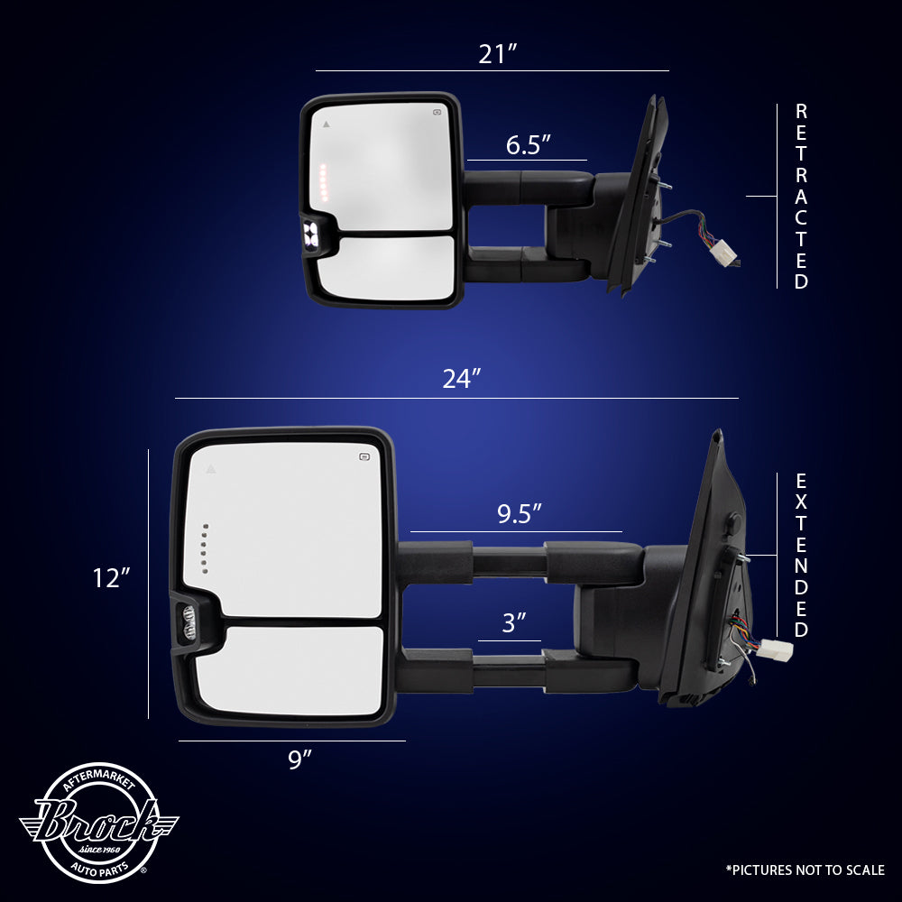 Power Mirror for 2007-2021 Tundra Extendable Smoked External Signal-Clearance Lamp-B Blind Spot Detection Turn Signal Indicator Heated Set