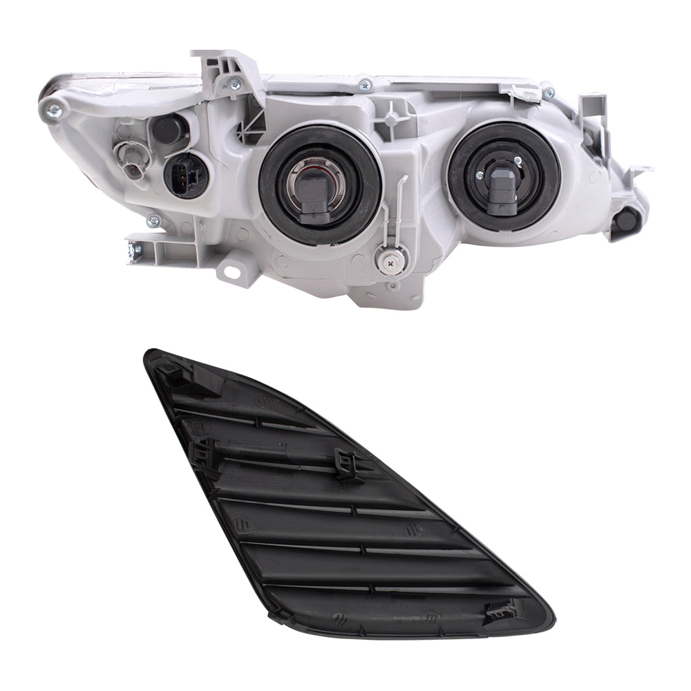Brock Replacement Driver and Passenger Side Halogen Combination Headlights with Chrome Bezel and Black Fog Light Hole Covers 4 Piece Set Compatible with 2012-2014 Camry L/LE/XLE & 12-14 Camry Hybrid
