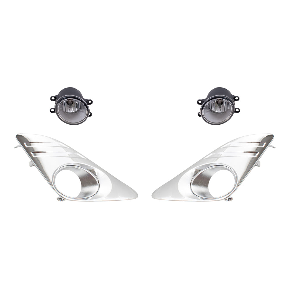 Brock Replacement Driver and Passenger Side Fog Light Asemblies and Chrome Fog Light Hole Covers 4 Piece Set Compatible with 2012-2014 Camry L/LE/XLE