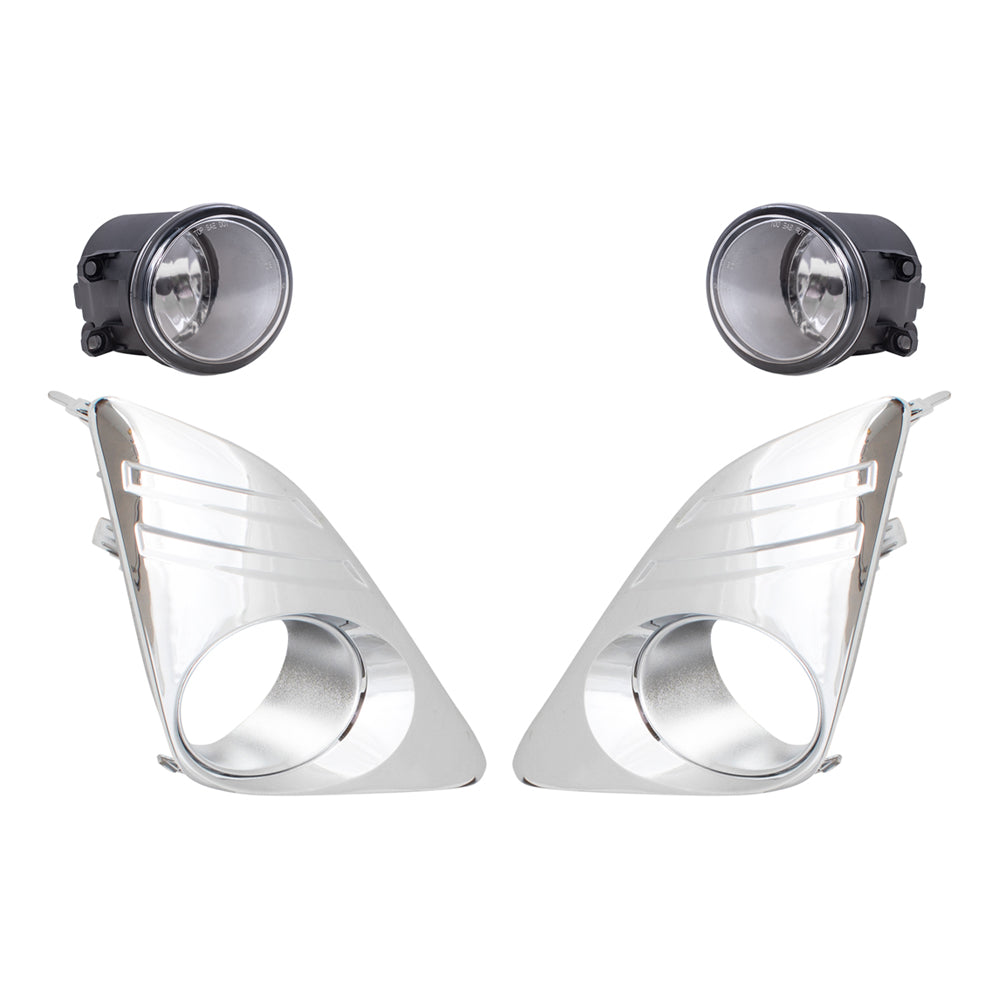 Brock Replacement Driver and Passenger Side Fog Light Asemblies and Chrome Fog Light Hole Covers 4 Piece Set Compatible with 2012-2014 Camry L/LE/XLE